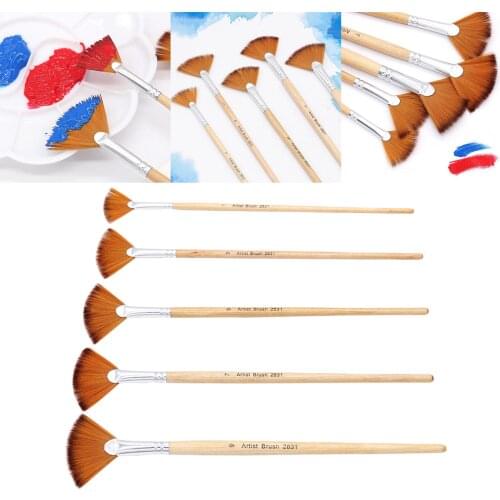 5 Pcs/Set Fan Paint Brush Set Artist Brushes Drawing Tool for Canvas Wood