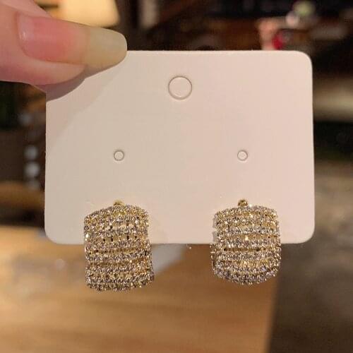 Origin Summer Bling Bling Rhinestone Geometrical Dangle Earring for Women Gold Color Metallic Earring Jewellery Pendientes