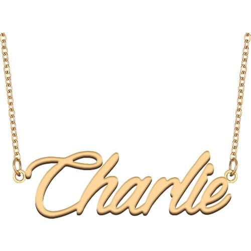 Charlie Name Necklace for Women Stainless Steel Jewelry 18k Gold Plated Nameplate Pendant Femme Mother Girlfriend Gift