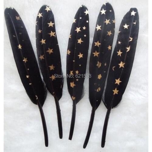Black Duck Cocottes Feathers with Five-pointed Star Painted, Painted Craft feathers,Perfect for Millinery,50pcs/lot