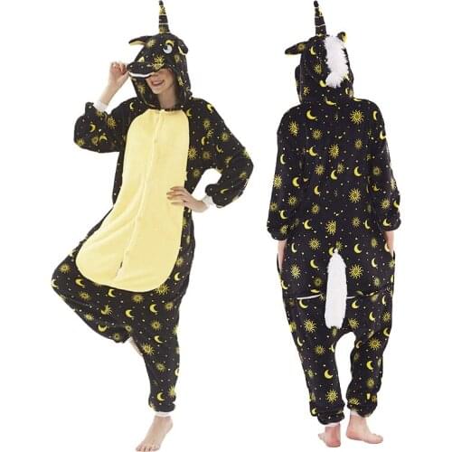 Warm Women Men Unisex For Adults Flannel Pajamas Unicorn Sleepwear Sets Animal Cartoon Kigurumi