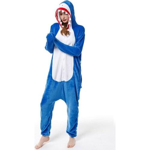 Shark Adults Pajamas Winter Women Flannel Sleepwear Unisex Cute Cartoon Animal Pajama Set Kids Hooded Pyjamas Sleepwear
