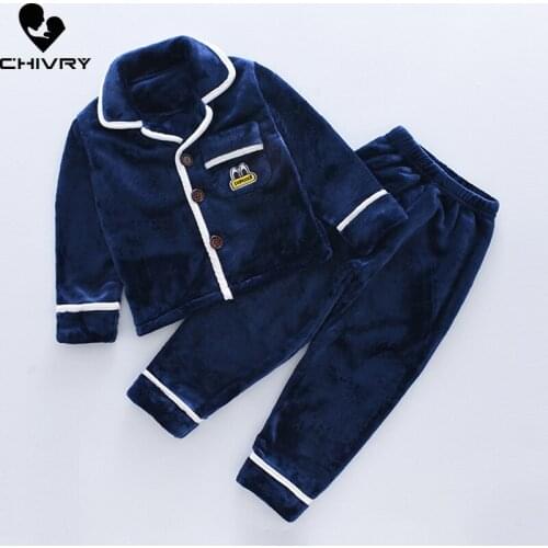 New Kids Flannel Pajama Sets Boys Girls Autumn Winter Thicken Warm Home Wear Children Lapel Long Sleeve Sleeping Clothing Sets