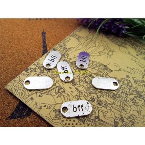 30pcs bff tag Charms Antiqued Silver Tone 2 sided bff charm pendants 18x9mm