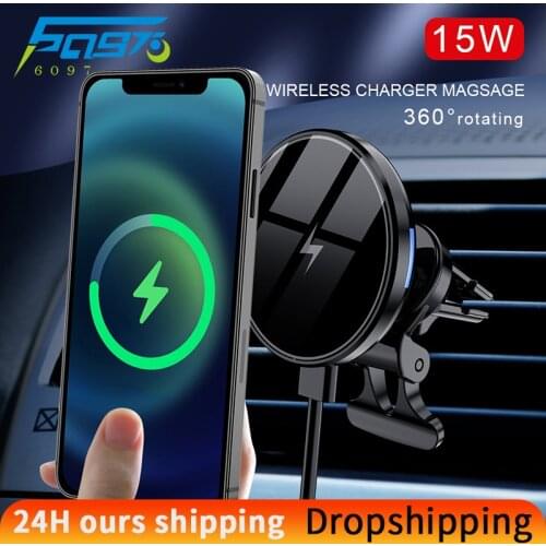 Qi Car Wireless Charger for iPhone 12 pro max mini Fast Charging Car Phone Holder Magnetic Wireless Car Charger Mount Air vent