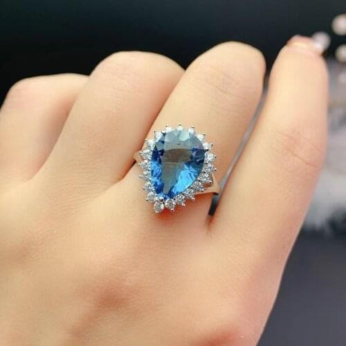 Luxury Natural Topaz Ring for Party 6ct 10mm*14mm VVS Grade Topaz Silver Topaz Solid Brithday Gift for Woman