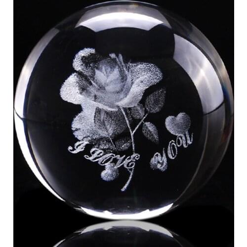 60mm 3D Crystal Ball Glass Laser Engraved Miniature Rose Model Sphere Crystal Craft Ornament Globe Home Decoration Accessories