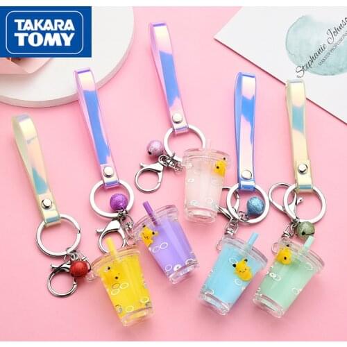 Takara Tomy Fashion Pokemon Dripping Oil Keychain Cute Cartoon Water Cup Keychain Anime Figure Key Chain Pokemon Toys