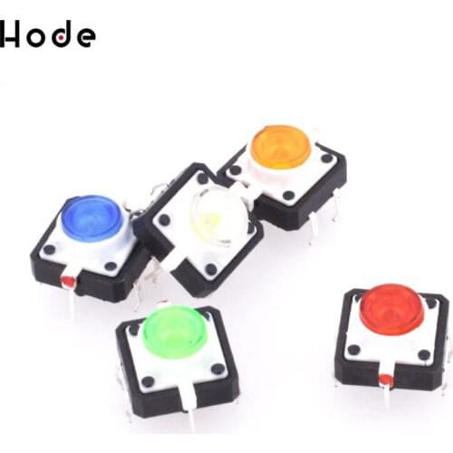 5Pcs DC12V 50MA 12X12X7.3 Tactile Push Button Switch Momentary Tact LED 5 Color for Household appliances Industrial equipmen