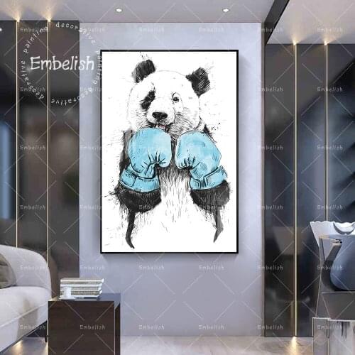 Embelish 1Pieces Modern Home Decor HD Wall Art Posters For Living Room Black And White Panda Canvas Print Painting Framed