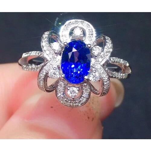 Y531 Blue Sapphire Ring 1.03ct Real Pure 18 K Natural Blue Sapphire Gemstone Diamonds Stone Female Ring