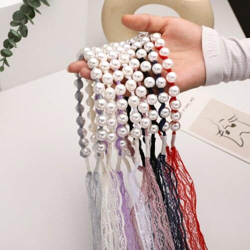 2021 Women Elegant Pearls Lace Hairbands Sweet Headband Hair Hoops Holder Ornament Head Band Lady Fashion Hair Accessories