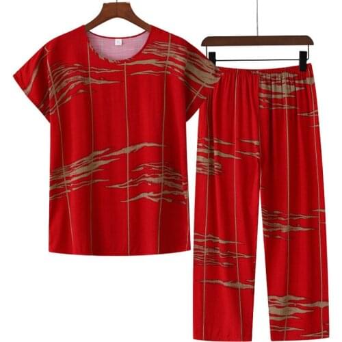 2021 Women Outfits Summer Short Sleeve T-shirt Top & Casual Wide-leg Pants Suits Middle-aged Womens Fashion 2 Piece Sets L465