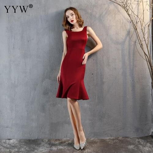 Vintage Claret Short Evening Dress Elegant Women Sleeveless Midi Mermaid Party Dresses Simple Femme Vestidos De Gala