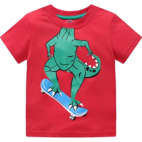 ZWY949 T Shirt Cartoon Animals Baby Kids Boys Girls Children Cotton Short Sleeves Summer Clothing Print Tee Red Car Toddler