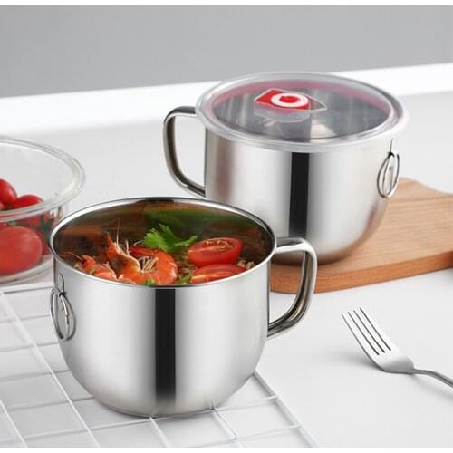 1.3L Stainless Steel Instant Noodle Bowl Fruit Rice Soup Bowl Food Container with Lid And Handle Tableware