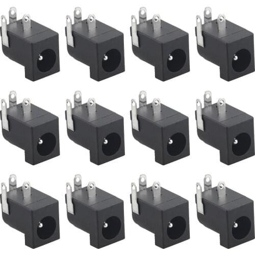 10PCS 5.5x2.1mm 5.5x2.5mm DC-005 Black DC Power Jack Socket DC Connectors Supply Barrel-Type Right Angle PCB Mount Terminal