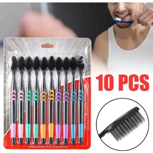 10Pcs/Set Family Soft Bamboo Toothbrush Charcoal Adult Clean Care Gums Fine Hair Home Unisex Healthy Teeth Cleaning Brush