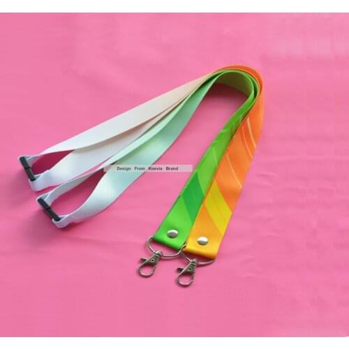 100pcs Green Yellow Mix Print Beautiful Logo Custom Person Design Neck Lanyard With Safety Buckle On Neck Promotion Lanyards