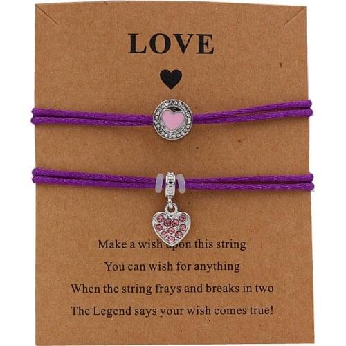 2pcs set CZ Heart Couple Bracelets for Women Lucky Adjustable Red String Wish Bracelet Gifts For Lovers drop shipping