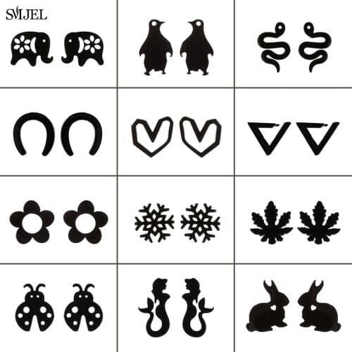 2021 Black Small Earrings for Women Multiple Style Stainless Steel Snake Elephant Heart Geometric Earring Bee Jewelry Wholesale