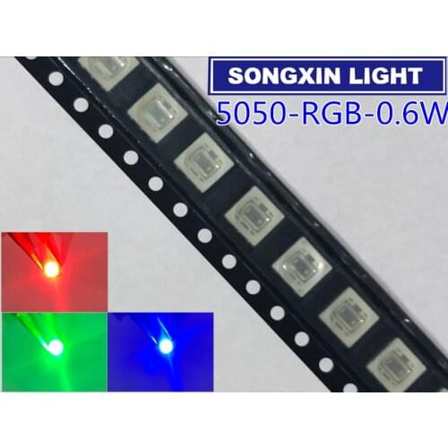 50pcs SMD 5050 RGB Chip LED PLCC-6 smd5050 LED Tricolor 180mA 0.6w Red Green Blue LED High power Lamp PCB SMT Beads 1.1MM HIGH