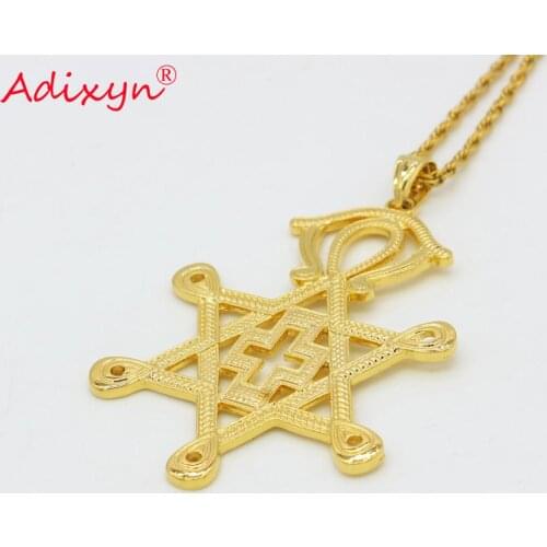 Adixyn Five-pointed star Cross Pendant Necklace Jewelry Gold Color Ethiopian Wedding Gifts N09057