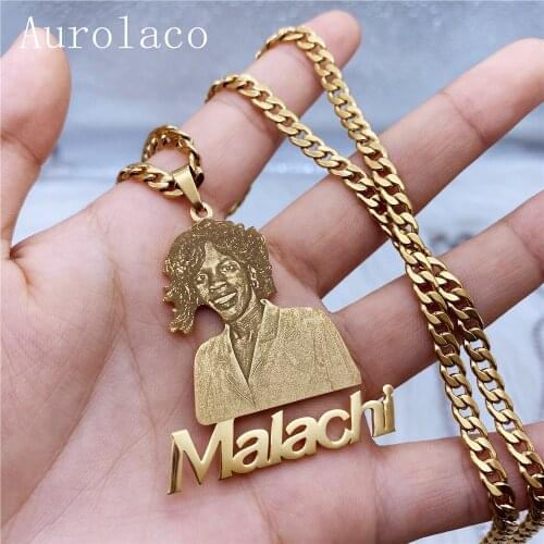 AurolaCo Custom Photo Necklace Name Pendent For Women Custom Personal Photo Picture Portrait Nameplate Pendent For Gifts