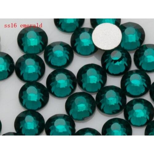 Free Shipping 1440pcs/Lot ss16(3.8-4mm) Emerald Flat Back Nail Art Non Hot Fix Glue on Rhinestones