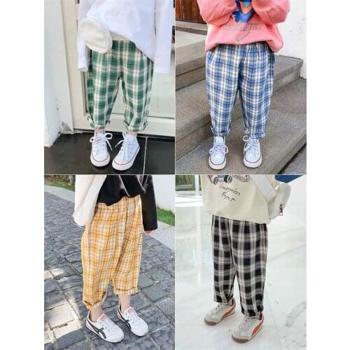 Plaid Children Toddler Pants For Girls 2021 Spring And Summer Trousers Boys Pants Comfortable Casual Pants Ankle Length 4 Color