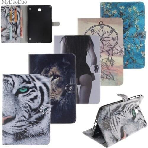 Owl Lion PU Leather Case For Samsung Galaxy Tab A 8.0 T355 T350 Tablets Case Stand Smart Soft TPU Back Cover Wallet Card Holders