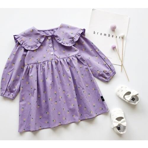 2020 Childrens Clothing Autumn Fashion Kids Wear Turn down Collar Sweet Button Flower Princess Long Sleeve Dress Kid costumes