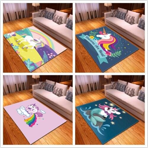 Childrens Cartoon Cute Unicorn Pattern Rugs And Carpets For Home Living Room Tea Table Carpet Salon Bedroom Crawl Tapis Baby Mat