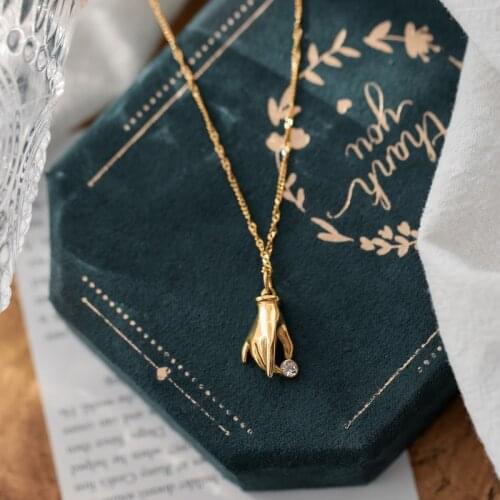 French Stainless Steel Fashion Jewelry for Women Lady Hand with Zircon Pendant 18k Gold Beads Chains Choker Neckalce for Girls