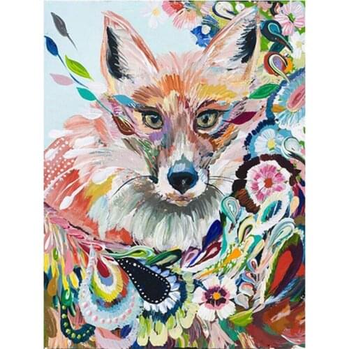 GELANYOUPIN 5D DIY Diamond Painting Colorful Fox Embroidery Full Round Diamond Cross Stitch Rhinestone Mosaic Painting Decor