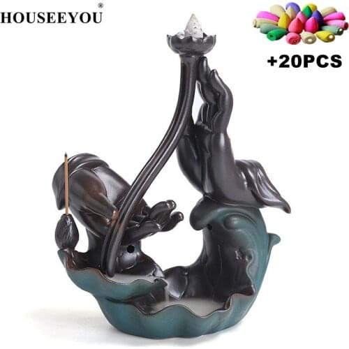Ceramic Bergamot Lotus Backflow Incense Burner Large Zen Return To Ornaments Original Aromatherapy Furnace
