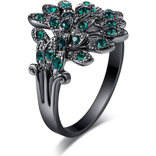 Rings for Women Girls Brilliant CZ Crystal Wedding Engagement Jewelry Summer Sale Charm Black Round White/Green/Red crystal Fill