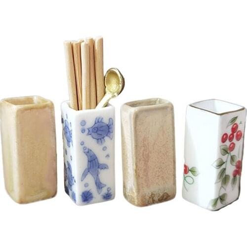 1/12 Miniature Dollhouse Chinese Chopsticks Tube Tableware Set Kitchen Toy For Dollhouse Decoration New