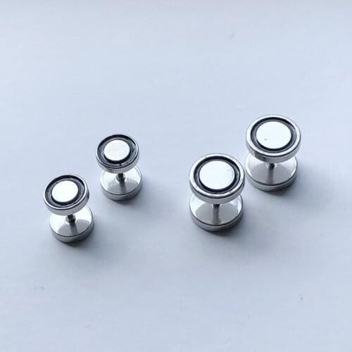 Fashion Simple Sweet Round Single Earrings Stainless Steel Black and White Barbell Earrings Men Jewelry Festival Souvenir