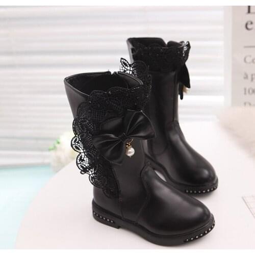 Fashion High Lace Bow Snow Boot For Big Girls Winter Boots For Kids Warm ChildrenS Waterproof Shoe 4 5 6 7 8 9 10 11 12 Year