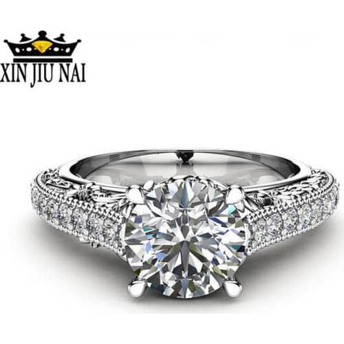 Fashion Simple Silver Color Zircon Ring bijoux femme European Pop Women Party Jewelry Gifts Flower Shape Wedding Rings