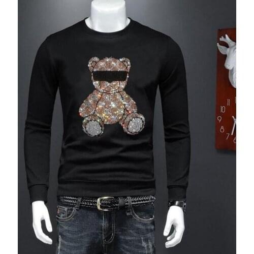 Nice design Plus Size 4XL 2021 Rhinestones Sweatshirt Men Brand long Sleeve Fashion Man Streetwear O Neck Slim Cotton hoodies