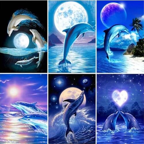 DIY Dolphin 5D Diamond Painting Full Square Drill Animal Diamond Embroidery Cross Stitch Kit Wall Art Home Decor Rhinestone Gift