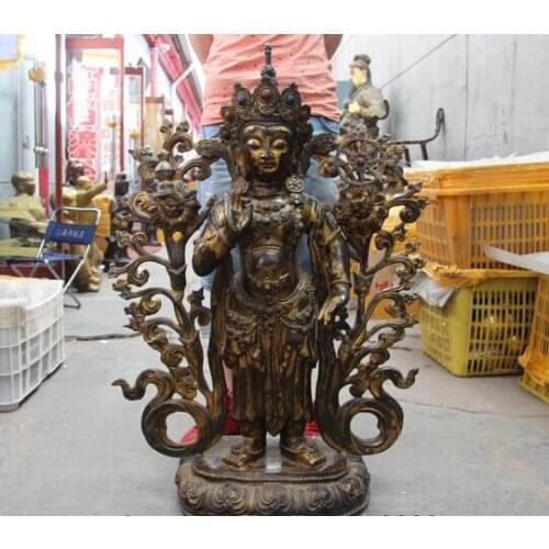Wholesale factory 36 Tibet Buddhism Bronze Copper stand Tara Kwan-yin Guanyin Bodhisattva Statue 25% off