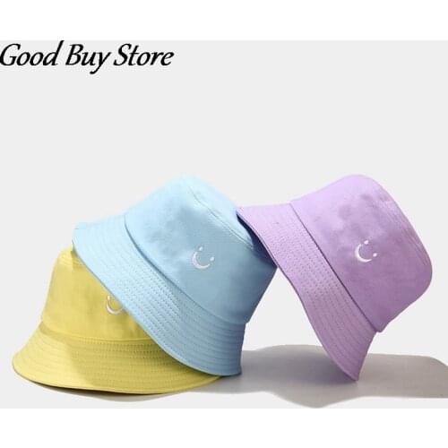 Hip Hop Harajuku Cap Smile Bucket Hats Unisex Cotton Summer Panama Pure Color Sunbonnet Fedoras Outdoor Fisherman Hat Beach Cap