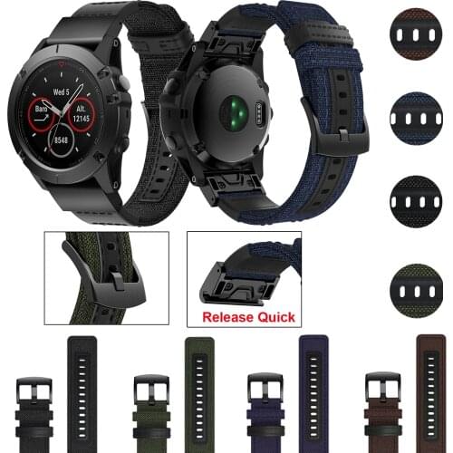 22/26mm canvas Strap Quick Release Nylon & leather Easyfit Replacement Wristband For Garmin Fenix 5 plus 5X 6 6X Pro 3HR 935 945