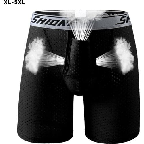 Shionf Dry Fit Mens Underpants Ice Silk Solid Fabric Smooth Underwear Extra Pouch Long Leg Boxer Plus Size for Cycling Casual