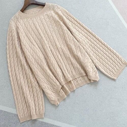 Warm 100% Cashmere cable knit crumble Soft Sweater ONeck Drop Shoulder Oversized Jumpers Pullovers