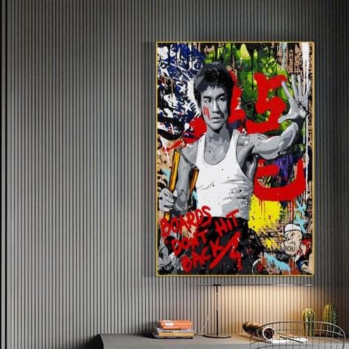 Street Art Graffiti Bruce Lee Character Painting Posters and Prints Kung Fu Superstar Abstract Canvas Wall Living Room Pictures