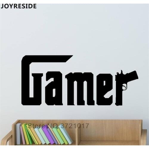JOYRESIDE Gamer Quotes Wall Decal Games Gun Pattern Wall Sticker Vinyl Decor Home Boys Kids Bedroom Decor Interior Design A953